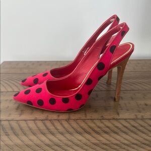 Hogan Stylish Red Polka Dot Slingback Heels Made in Italy Size 37.5